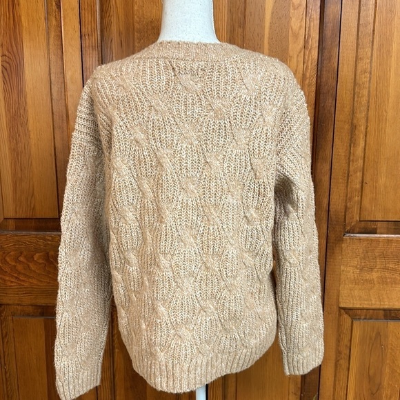 Lucky Brand Buttondown Crew Neck CableKnit Cardigan Sweater TwoToned Light M - Picture 3 of 10